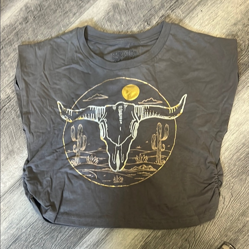 Gray Western/country Graphic Crop Top